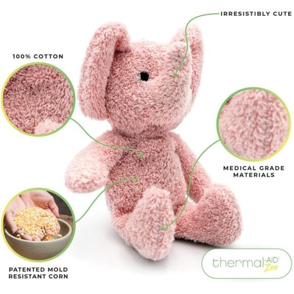 Mini Microwavable Stuffed Animal Plush Toy and Hot Cold Pack Tiny The Elephant - Picture 2 of 4